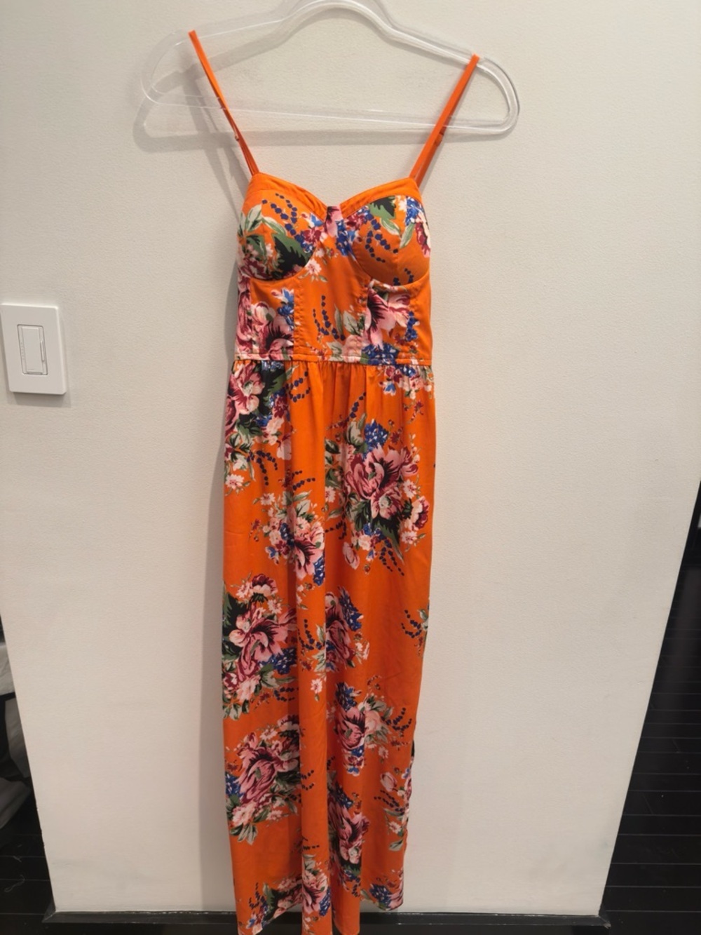 B.O.G Collection Orange Floral Spaghetti Strap Maxi Dress Size Small Women’s